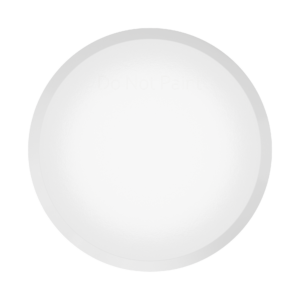 Close-up of a large white circular dome with a gray rim and faint 'Do Not Paint' text in the center against a striped background