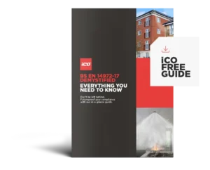 Cover for ICO's free guide: 'BS EN 14972-17 Demystified' with a dark left panel and 'ICO Free Guide' on the right.